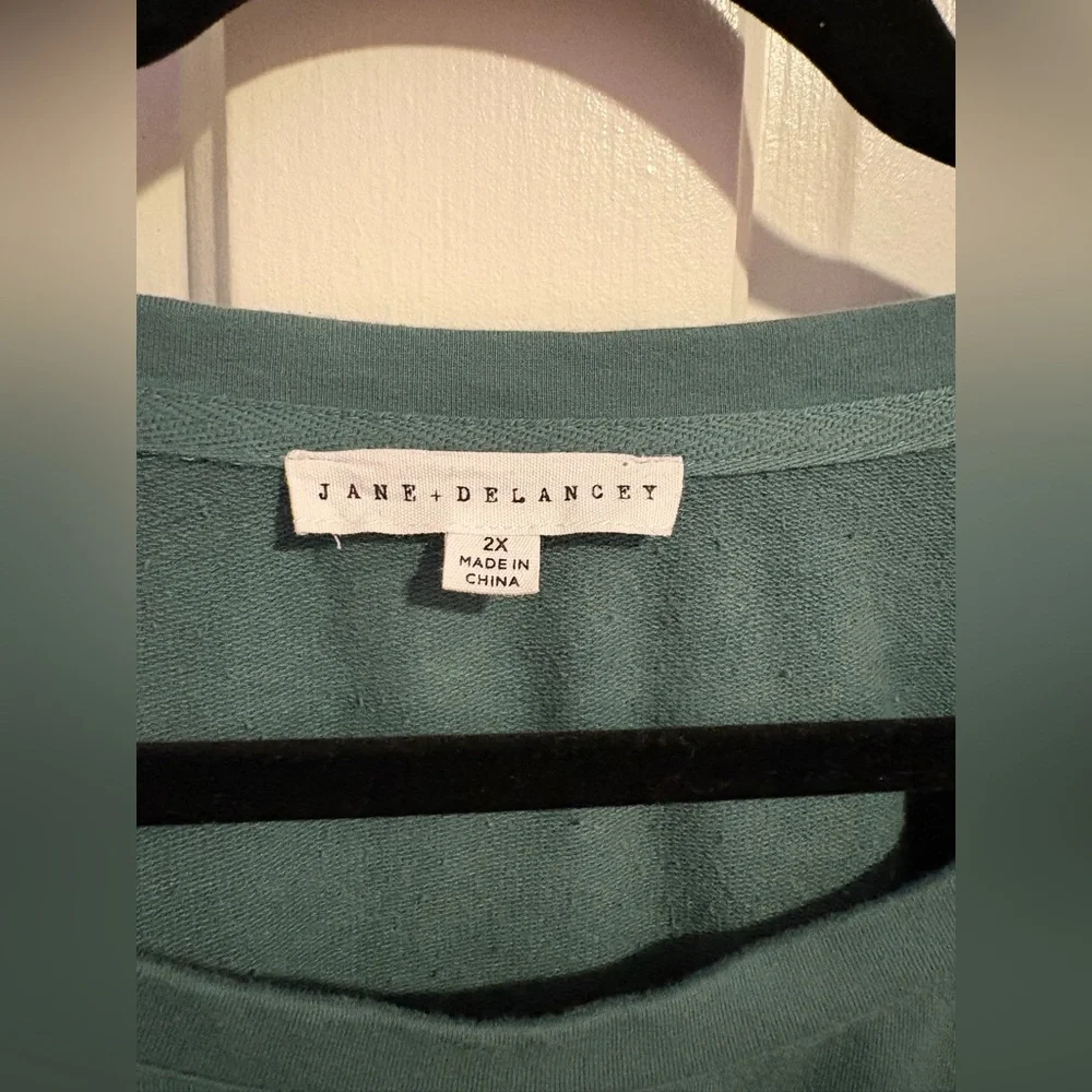 💙 2 for $25 Jane + Delancey - Eyelet Puff Sleeve Terry Shift Dress 2X Green - Picture 3 of 6